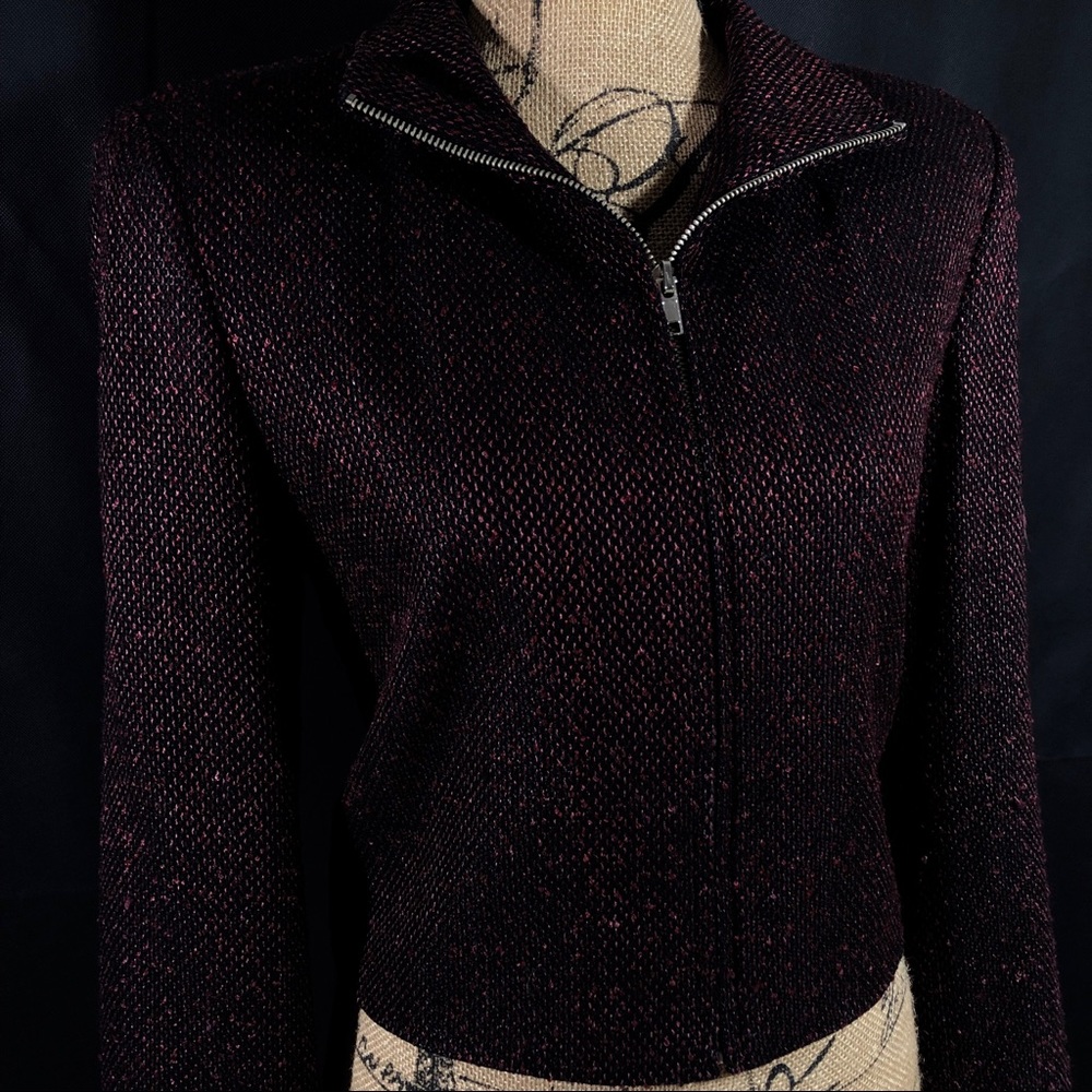 Suiree Red and Black Knit Zip Up Blazer Size Small